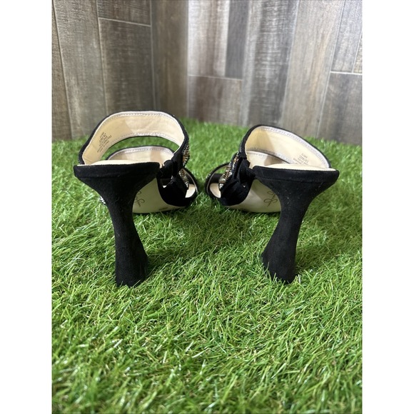 Jessica Simpson Aztec Beaded Heels Size 10M Black Square Toe Sandals - Picture 4 of 9